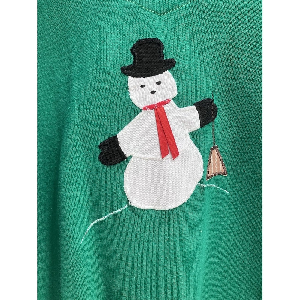 VTG Handmade Appliqué Tultex Sweatshirt Collared Winter Scene Holiday Snowman